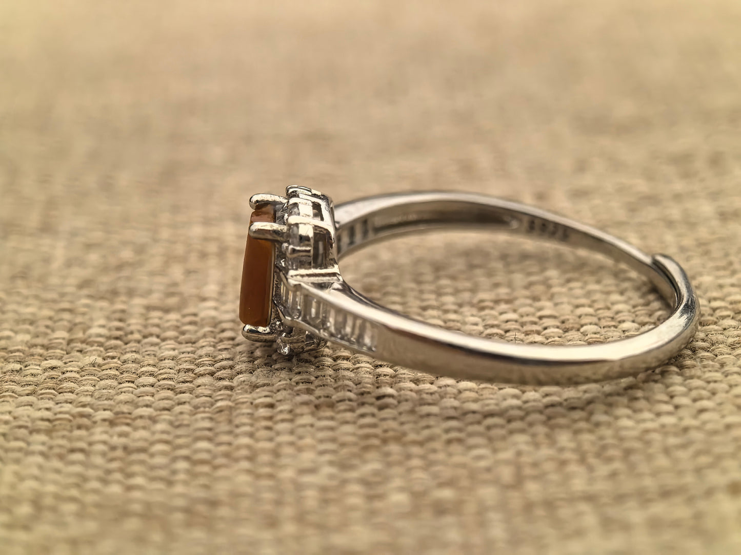 Natural Grade-A Silver-Set Red Jadeite Rectangular Ring · Burmese Jade