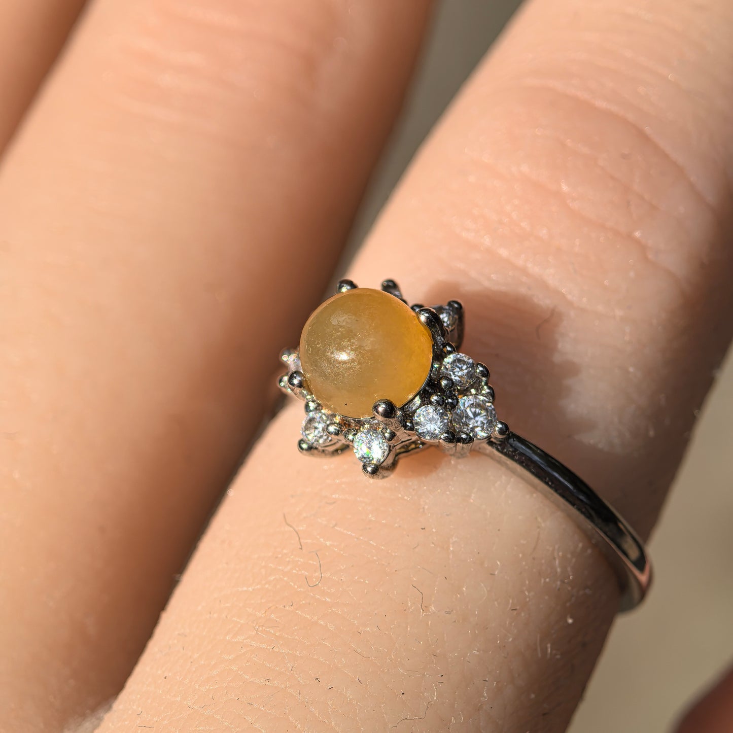 Natural Grade-A Glutinous Icy Yellow Jadeite Ring ·Burmese Jadeite