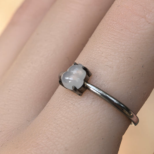 Natural Grade-A Silver-Set Glutinous Icy Hulu (Gourd) Jadeite Ring · Burmese Jadeite