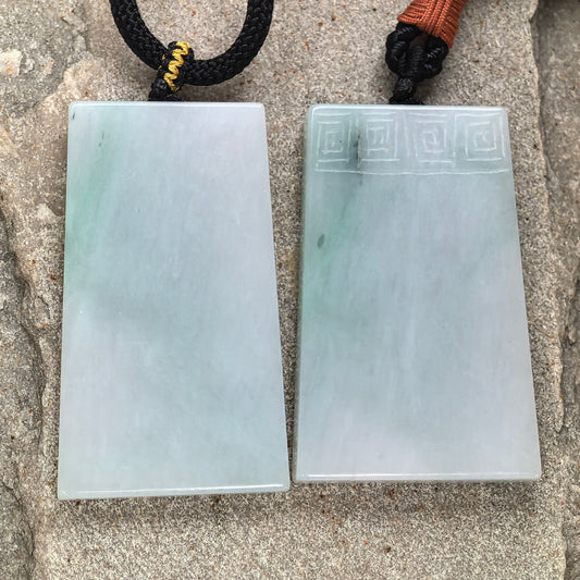 Natural Grade-A Jadeite Glutinous White-Base Green Plain Jade Plaque · Burmese Jade