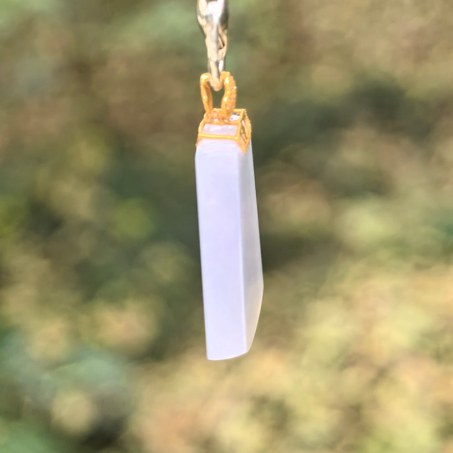 Natural Grade-A Icy Lavender Jadeite Plain Plaque Pendant in 18K Gold · Burmese Jadeite