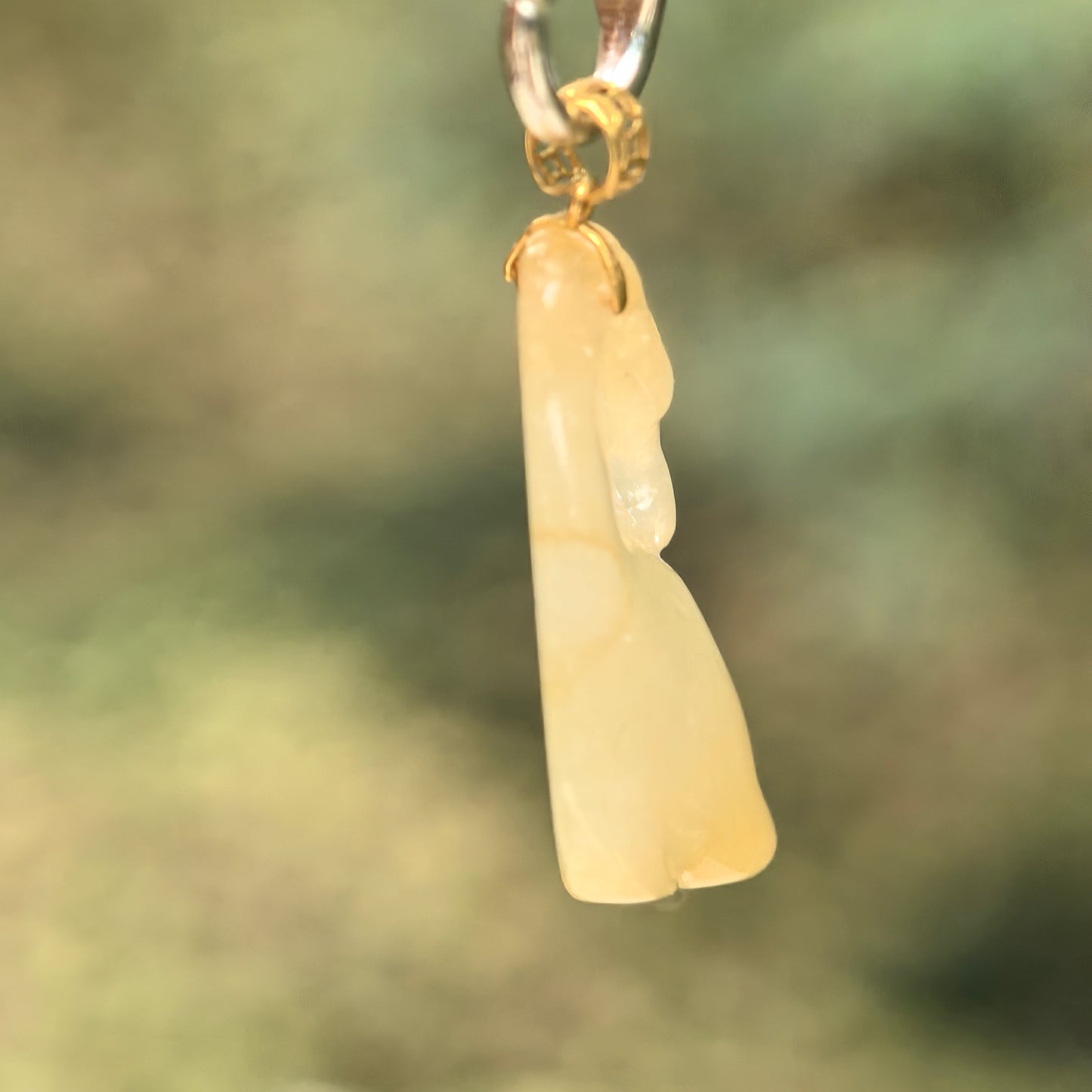 Natural Grade-A Jadeite Icy Yellow Horse Head Pendant with 18K Gold Bail · Burmese Jade