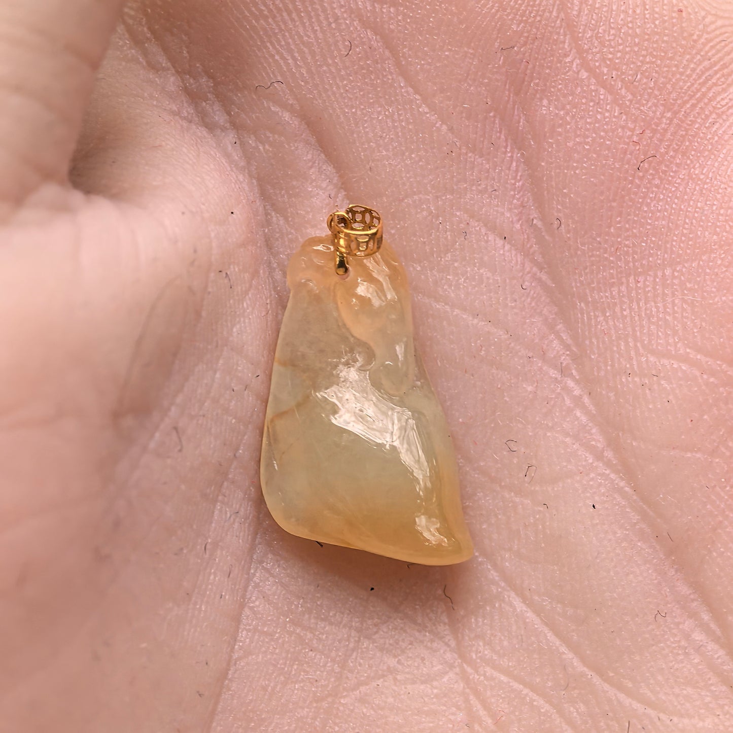 Natural Grade-A Jadeite Icy Yellow Horse Head Pendant with 18K Gold Bail · Burmese Jade