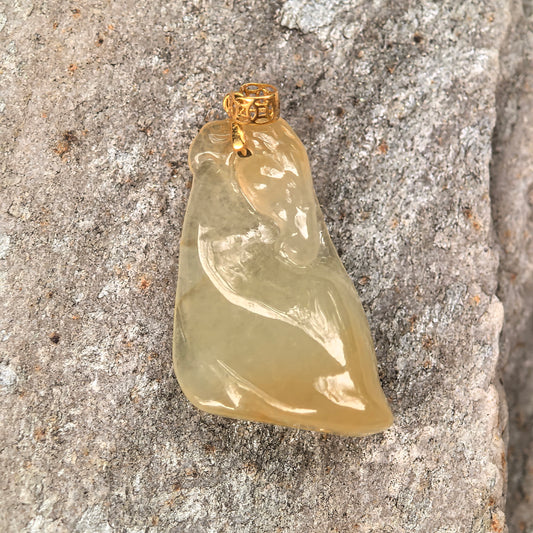Natural Grade-A Jadeite Icy Yellow Horse Head Pendant with 18K Gold Bail · Burmese Jade