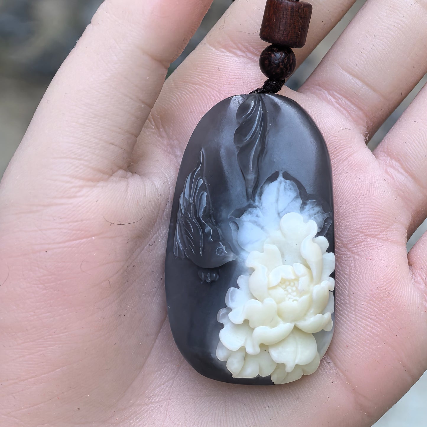 Smoky Purple Hetian Jade “White Bloom” Pendant · Natural Nephrite Jade