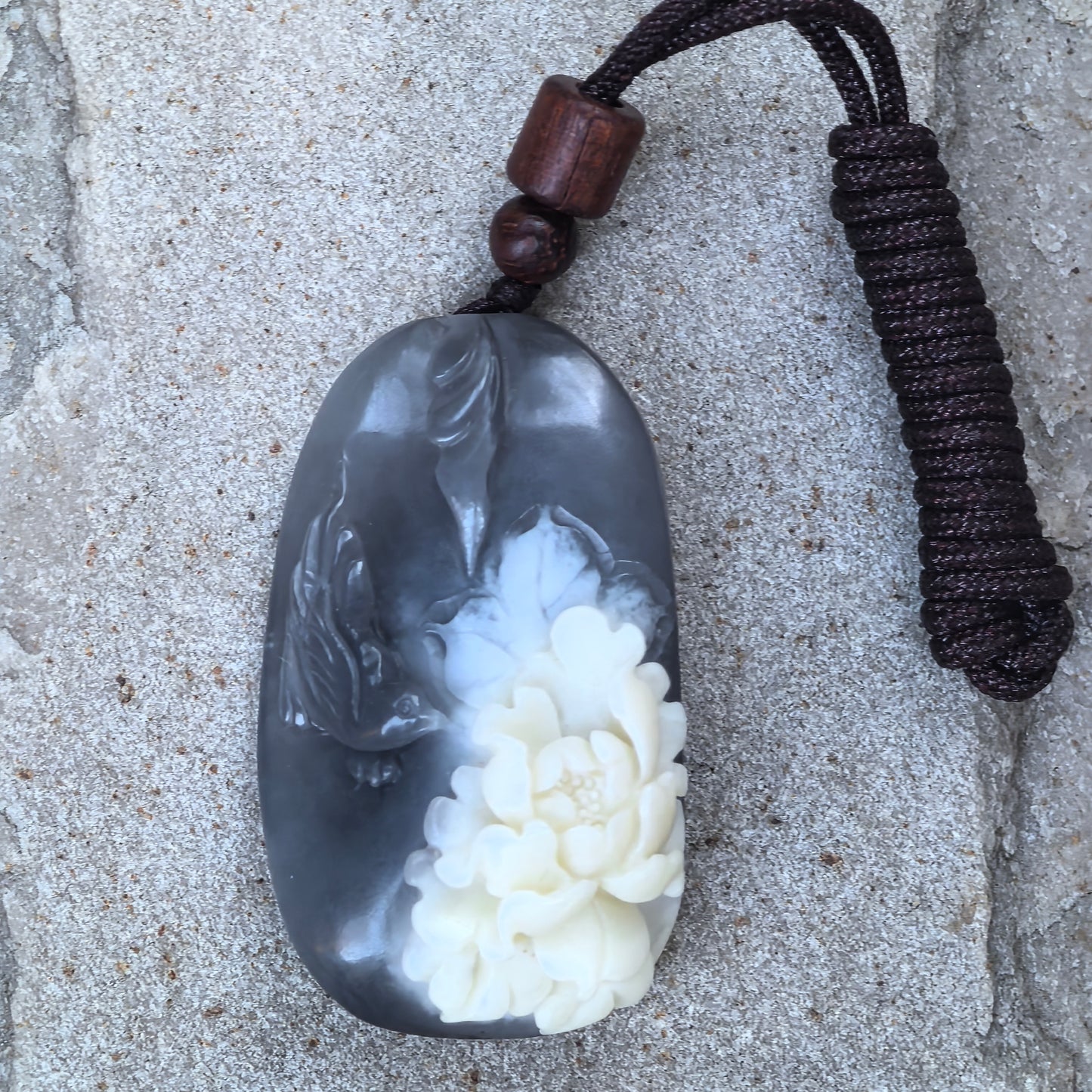 Smoky Purple Hetian Jade “White Bloom” Pendant · Natural Nephrite Jade
