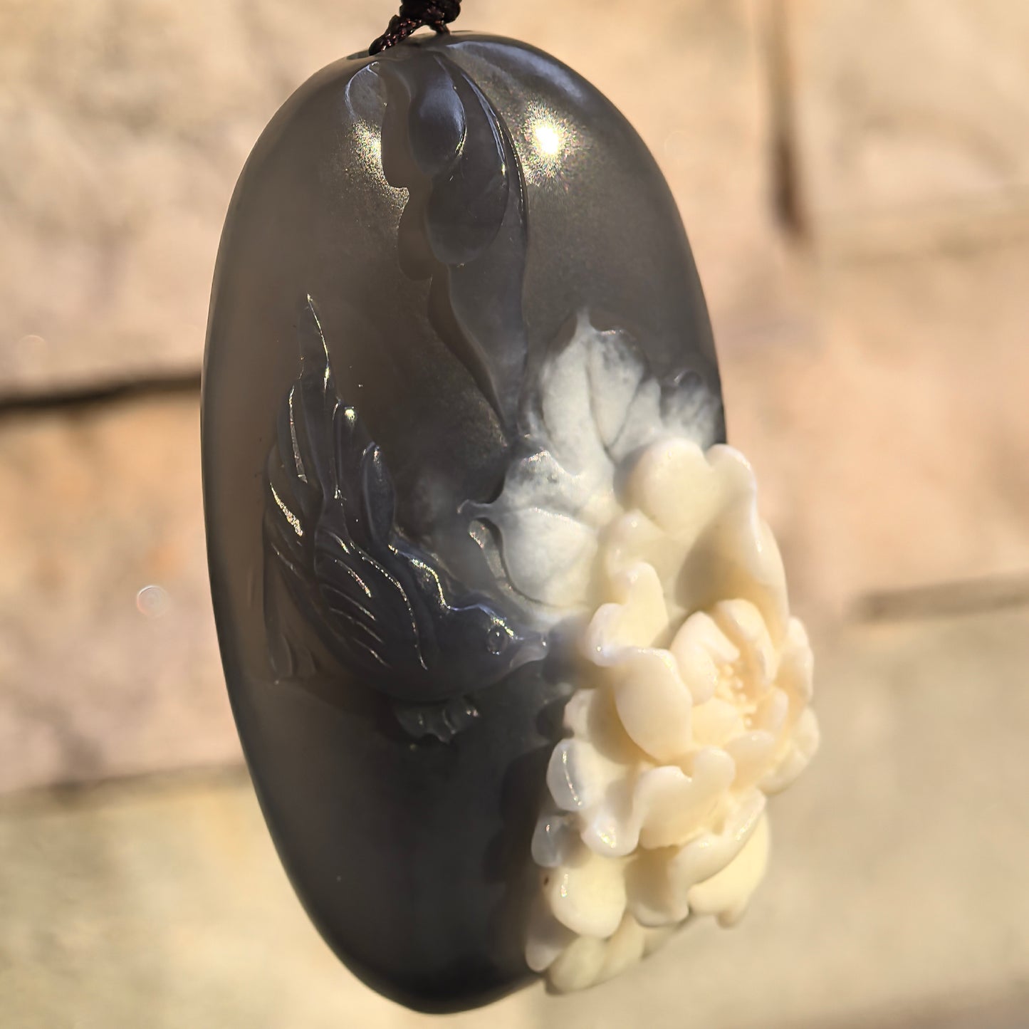 Smoky Purple Hetian Jade “White Bloom” Pendant · Natural Nephrite Jade