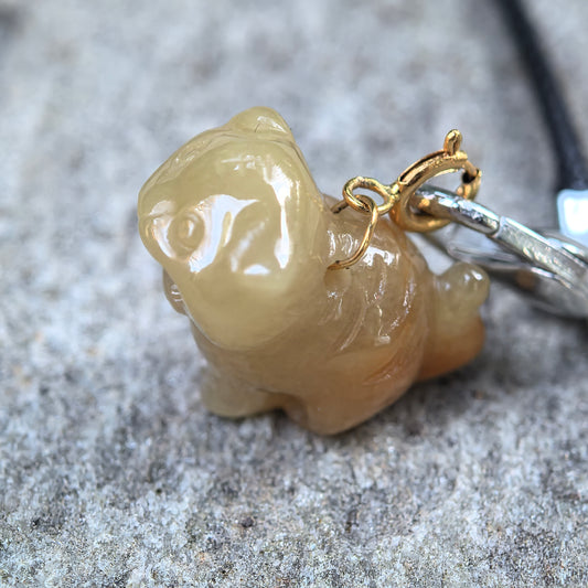 Natural Grade-A 18K Gold Bail Glutinous Icy Yellow Jadeite Tiger Charm · Burmese Jadeite