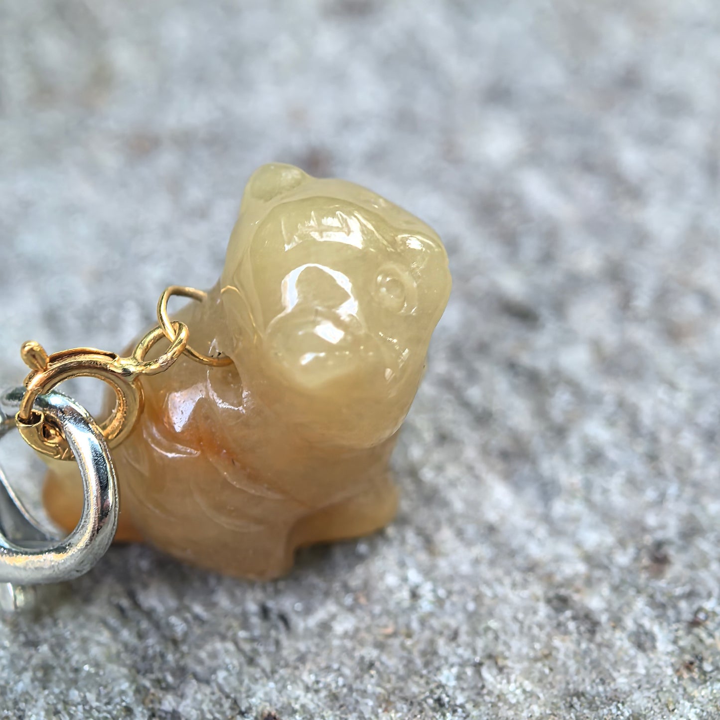 Natural Grade-A 18K Gold Bail Glutinous Icy Yellow Jadeite Tiger Charm · Burmese Jadeite