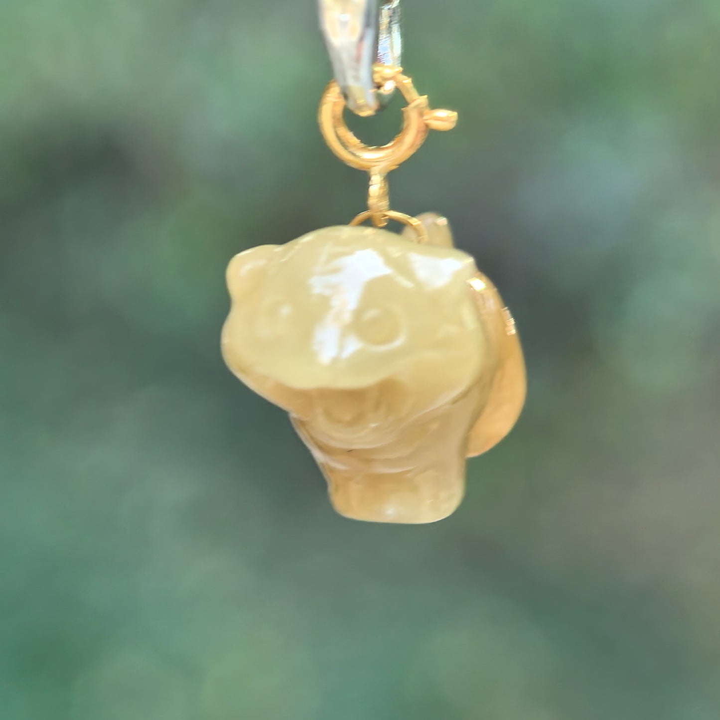 Natural Grade-A 18K Gold Bail Glutinous Icy Yellow Jadeite Tiger Charm · Burmese Jadeite