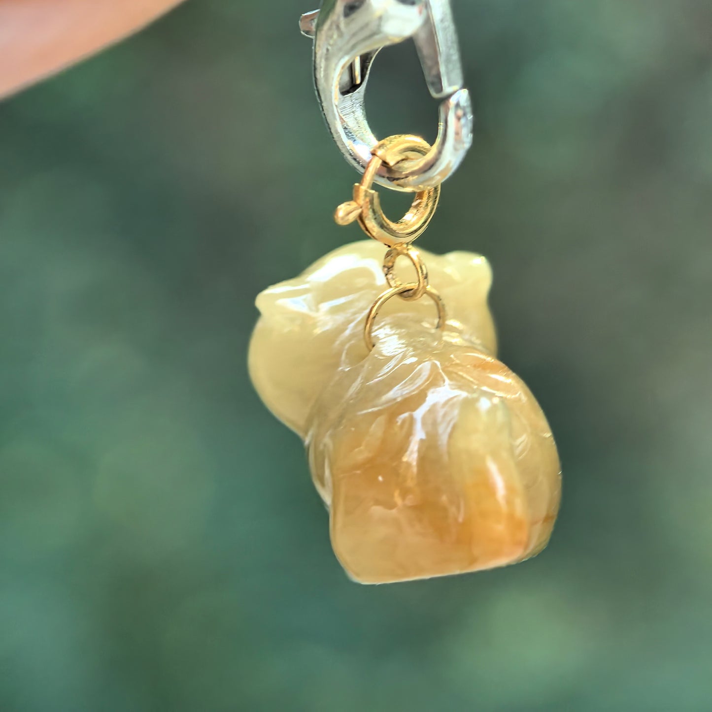 Natural Grade-A 18K Gold Bail Glutinous Icy Yellow Jadeite Tiger Charm · Burmese Jadeite