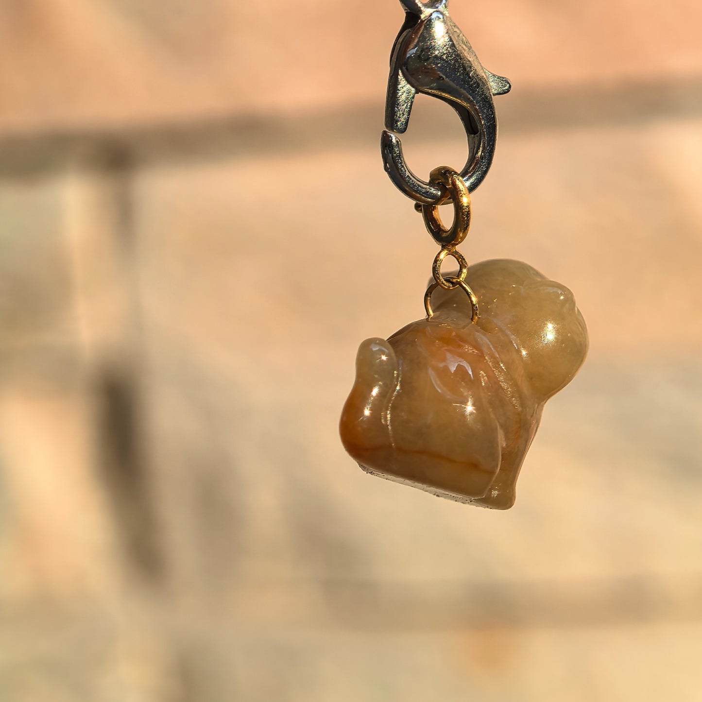 Natural Grade-A 18K Gold Bail Glutinous Icy Yellow Jadeite Tiger Charm · Burmese Jadeite