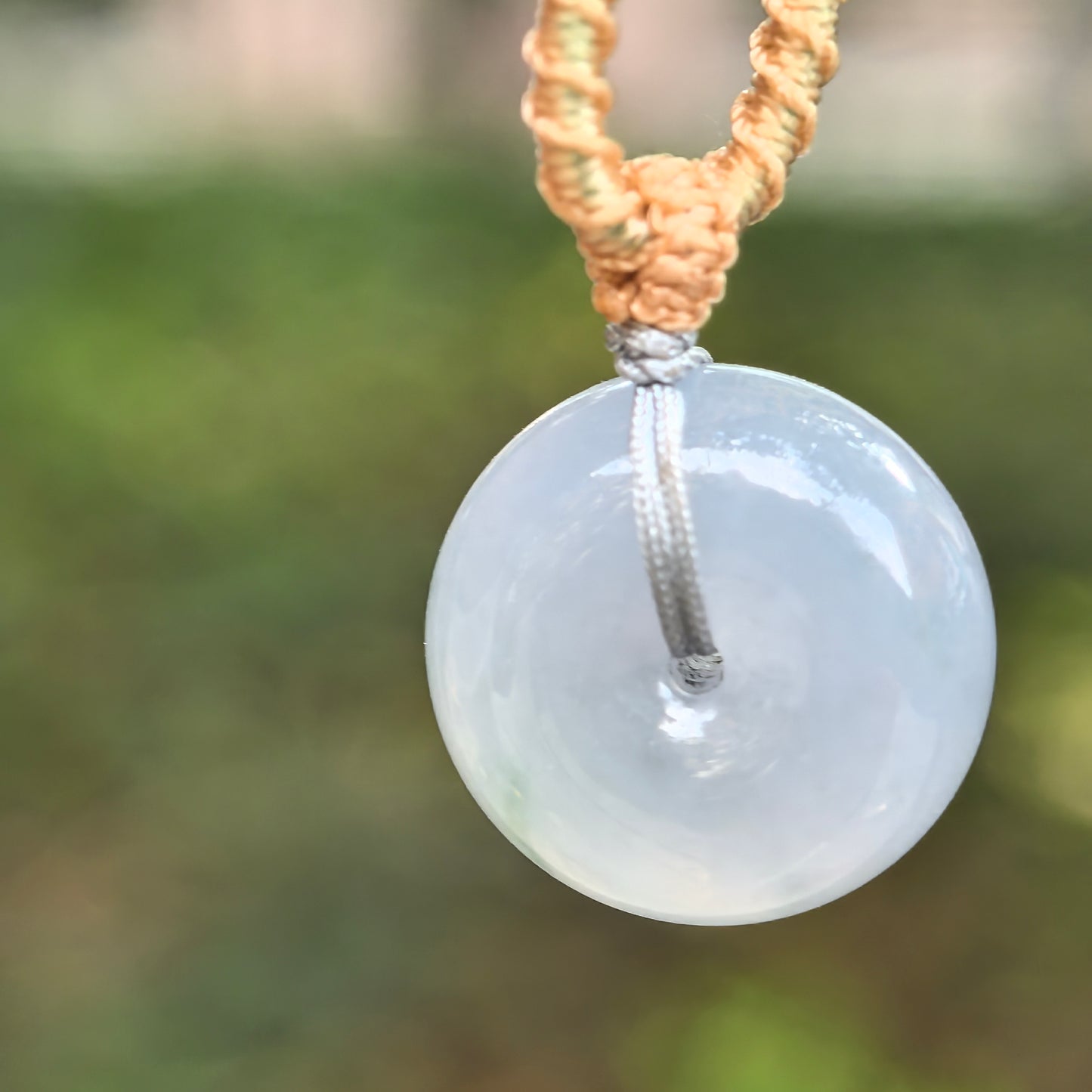 Natural Grade-A Icy Light Lavender Jadeite Thick Peace Pendant ·Burmese Jade