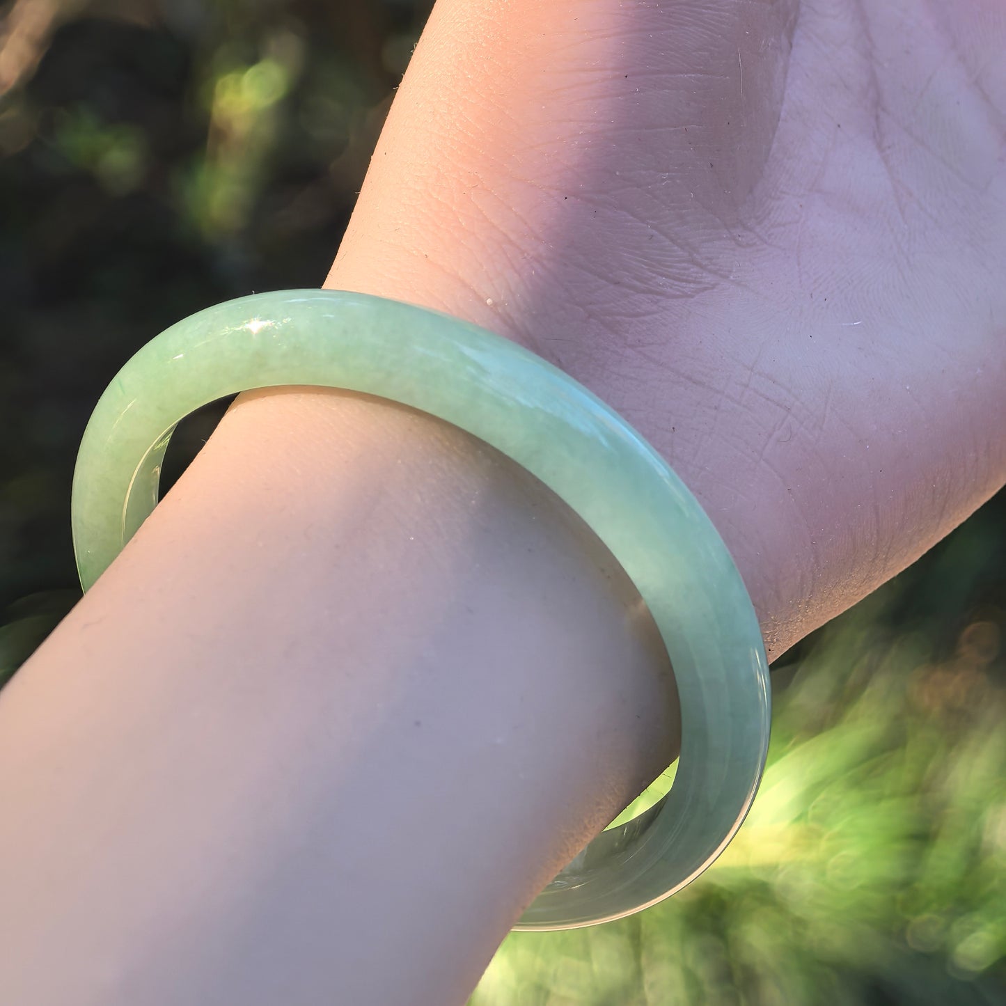 Natural Grade-A Jadeite Icy Glutinous Apple-Green D-shaped Bangle ·Burmese Jade 53.6mm
