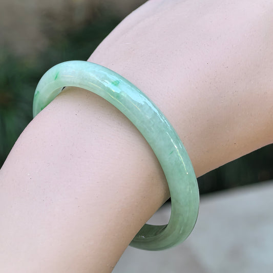 Natural Grade-A Jadeite Icy Glutinous Apple-Green D-shaped Bangle ·Burmese Jade 53.6mm