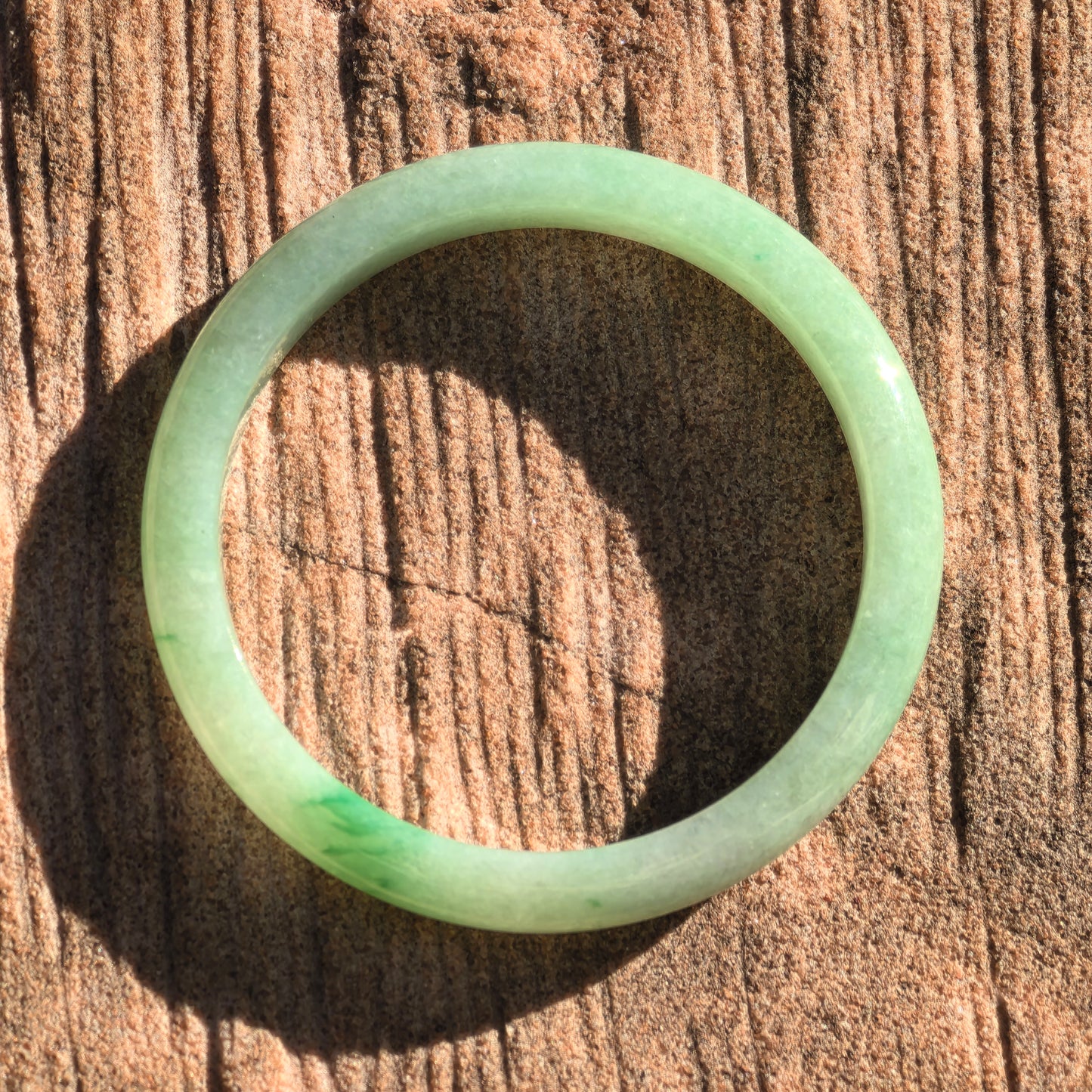 Natural Grade-A Jadeite Icy Glutinous Apple-Green D-shaped Bangle ·Burmese Jade 53.6mm