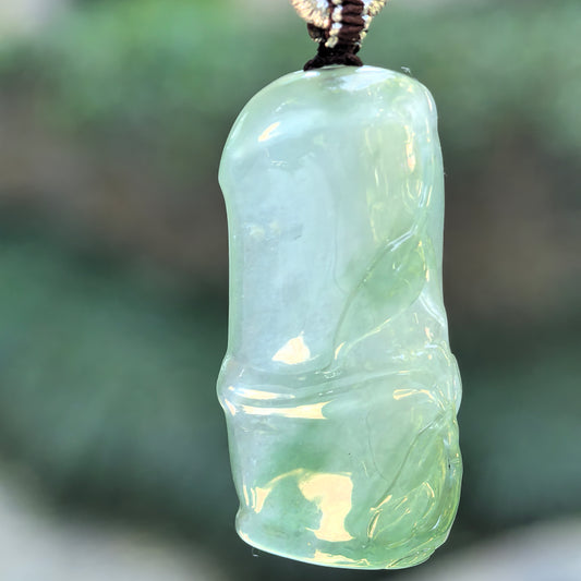 Natural Grade-A Jadeite Icy Translucent Green Bamboo Pendant · Burmese Jade
