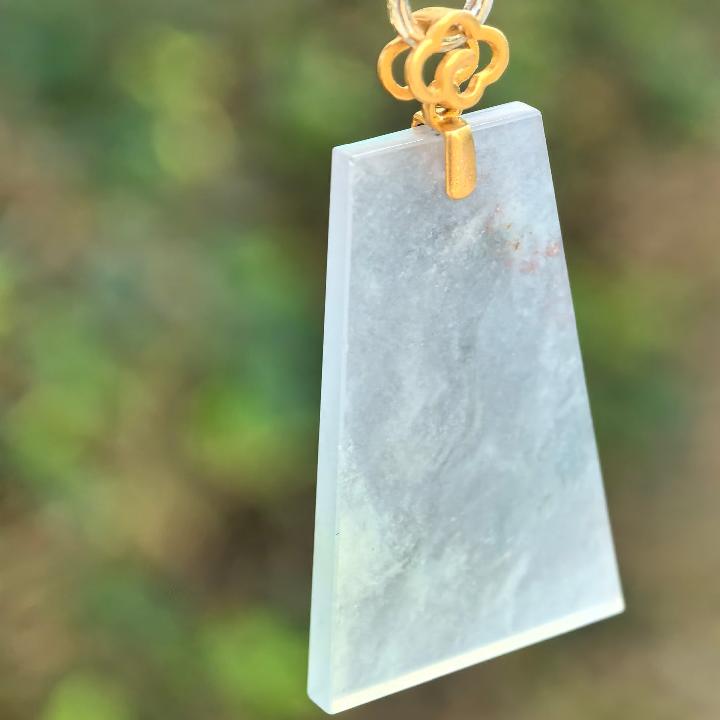 Natural Grade-A Jadeite Icy Translucent Plain Jade Plaque Pendant with 18K Gold Bail · Burmese Jade