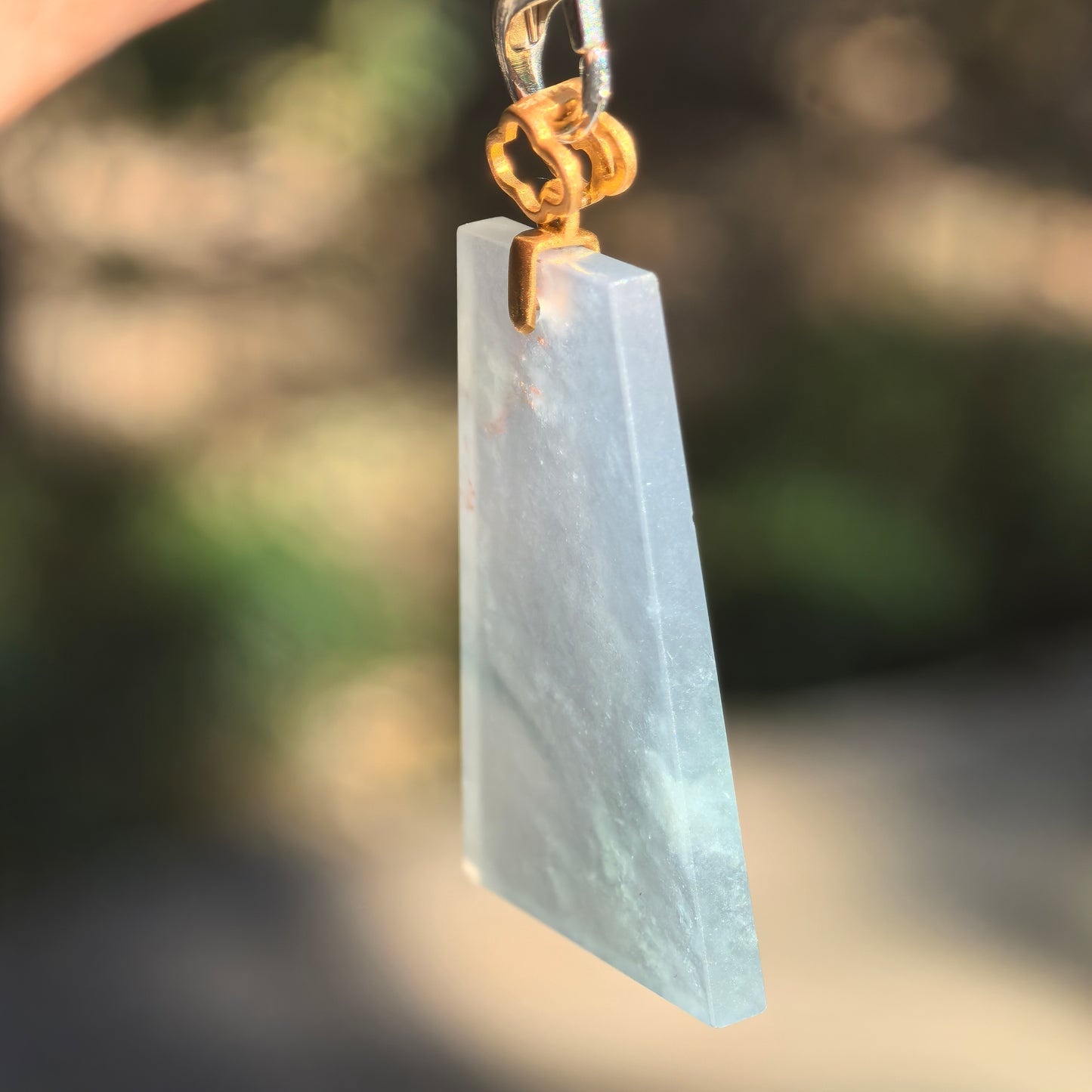 Natural Grade-A Jadeite Icy Translucent Plain Jade Plaque Pendant with 18K Gold Bail · Burmese Jade