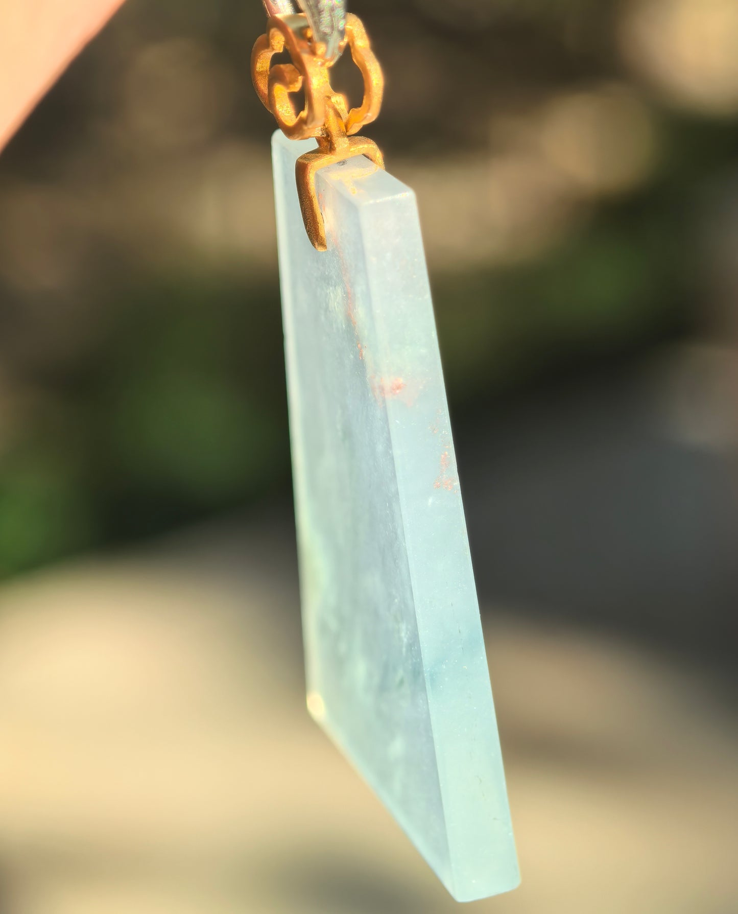 Natural Grade-A Jadeite Icy Translucent Plain Jade Plaque Pendant with 18K Gold Bail · Burmese Jade