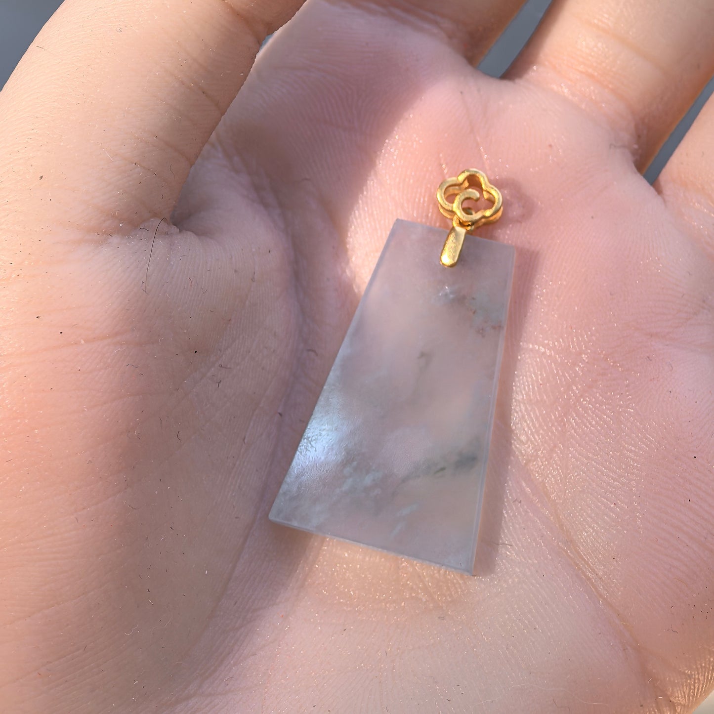 Natural Grade-A Jadeite Icy Translucent Plain Jade Plaque Pendant with 18K Gold Bail · Burmese Jade