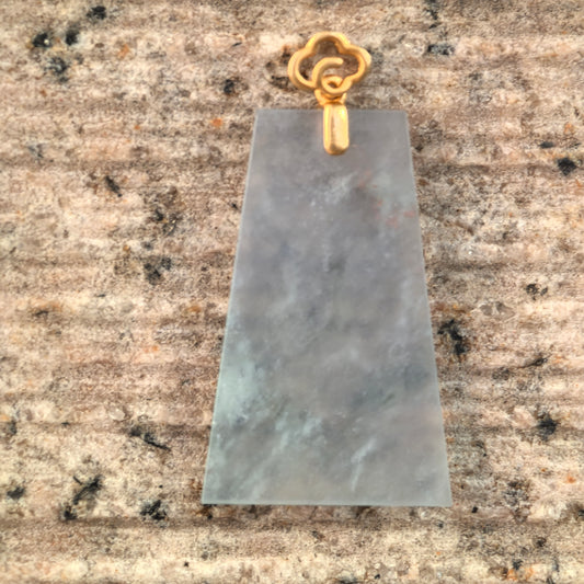Natural Grade-A Jadeite Icy Translucent Plain Jade Plaque Pendant with 18K Gold Bail · Burmese Jade