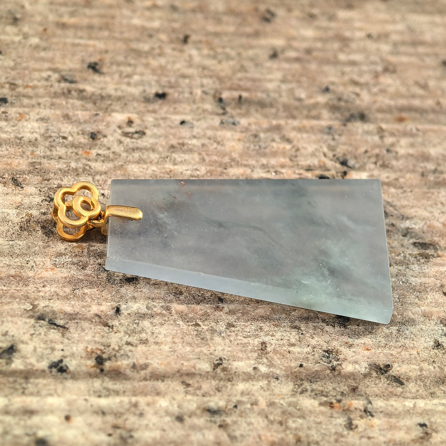 Natural Grade-A Jadeite Icy Translucent Plain Jade Plaque Pendant with 18K Gold Bail · Burmese Jade