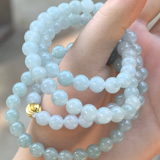 Natural Grade-A Jadeite Glutinous Icy Bead Multi-Wrap Strand · Burmese Jade 7.2mm