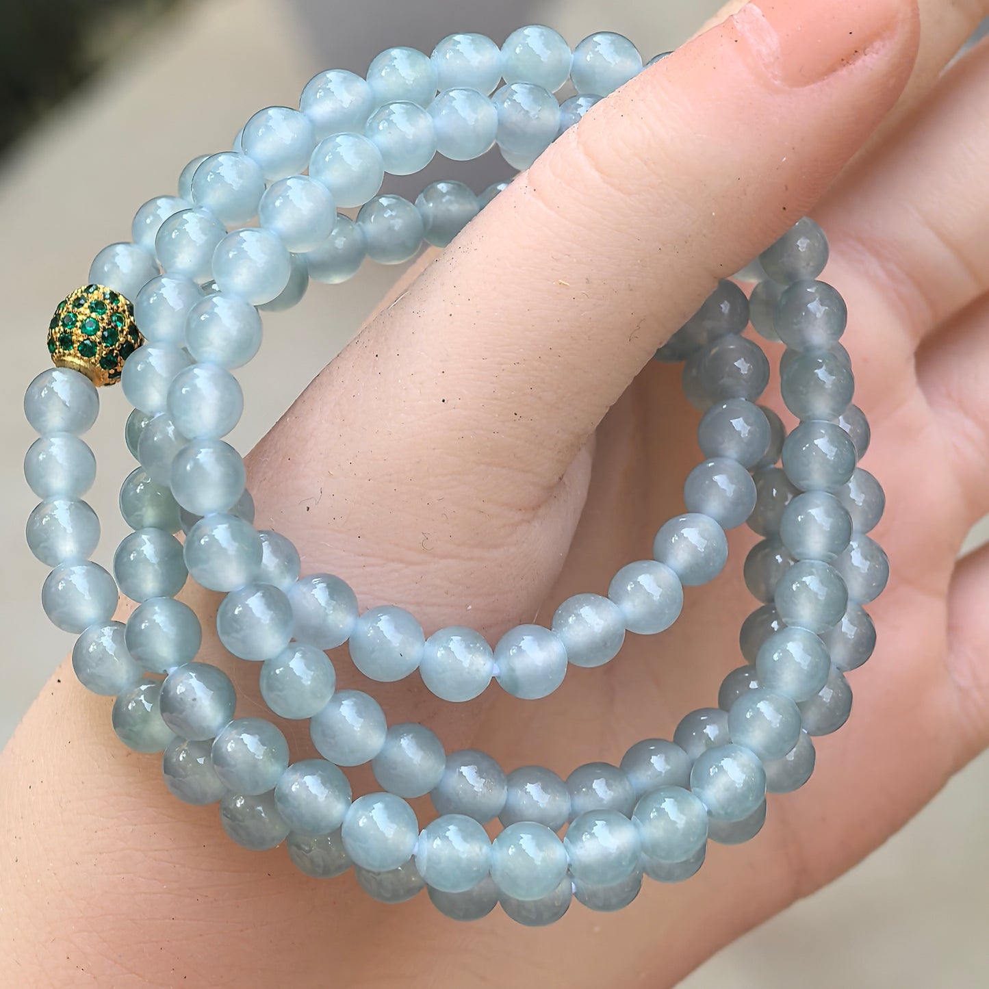Natural Grade-A Jadeite Icy Translucent Bead Multi-Wrap Strand · Burmese Jade 5.8mm