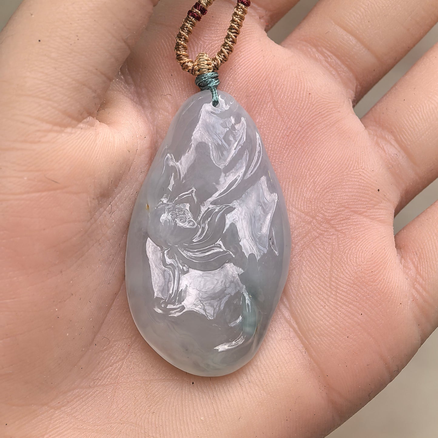 Natural Grade-A Jadeite Icy Glutinous Lotus Fish Pendant · Burmese Jade