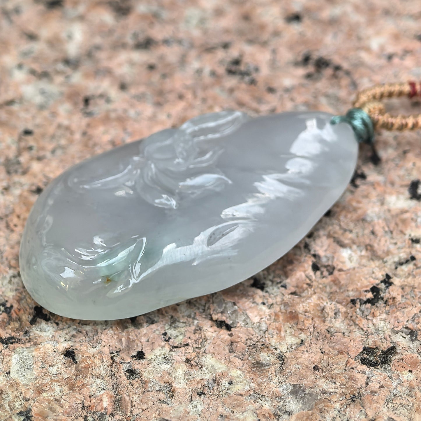 Natural Grade-A Jadeite Icy Glutinous Lotus Fish Pendant · Burmese Jade