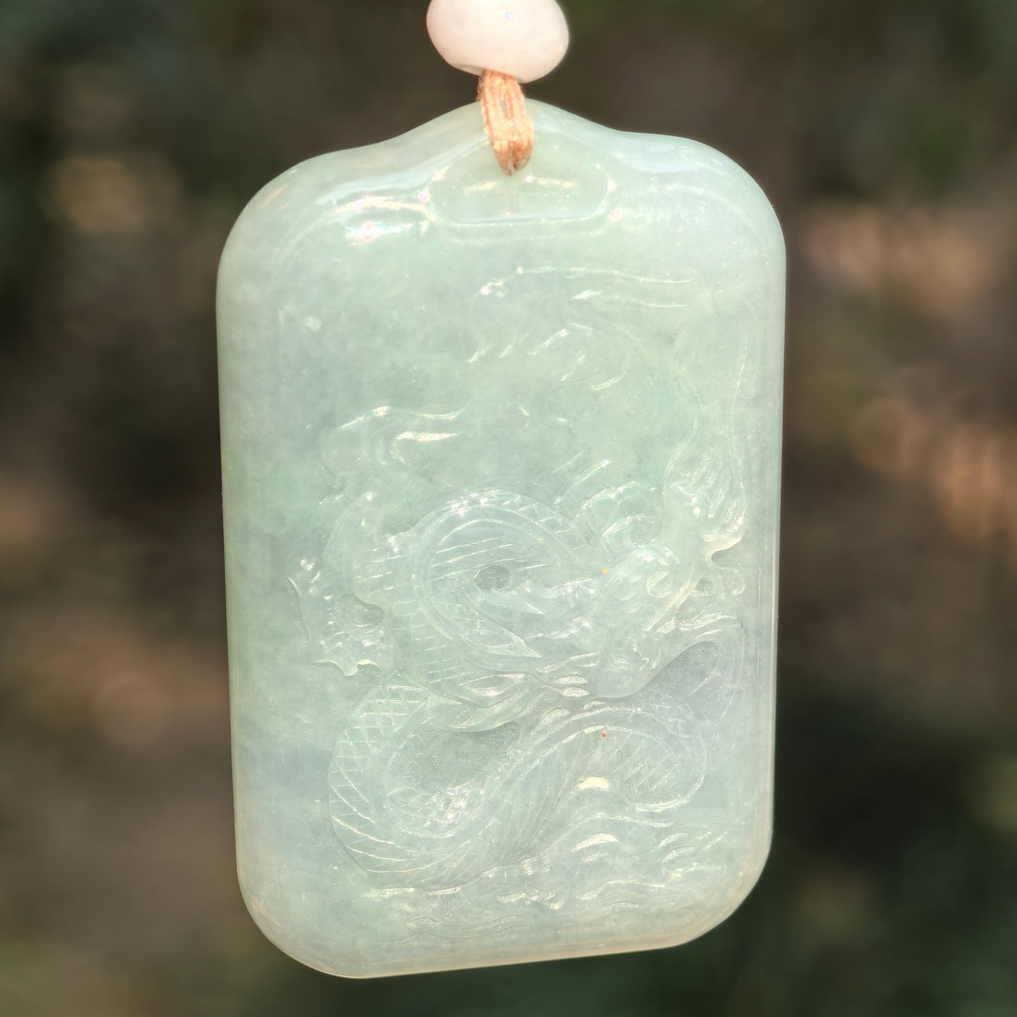 Natural Grade-A Jadeite “Dragon” Pendant – Blue-Tone Glutinous Jade Amulet · Burmese Jade