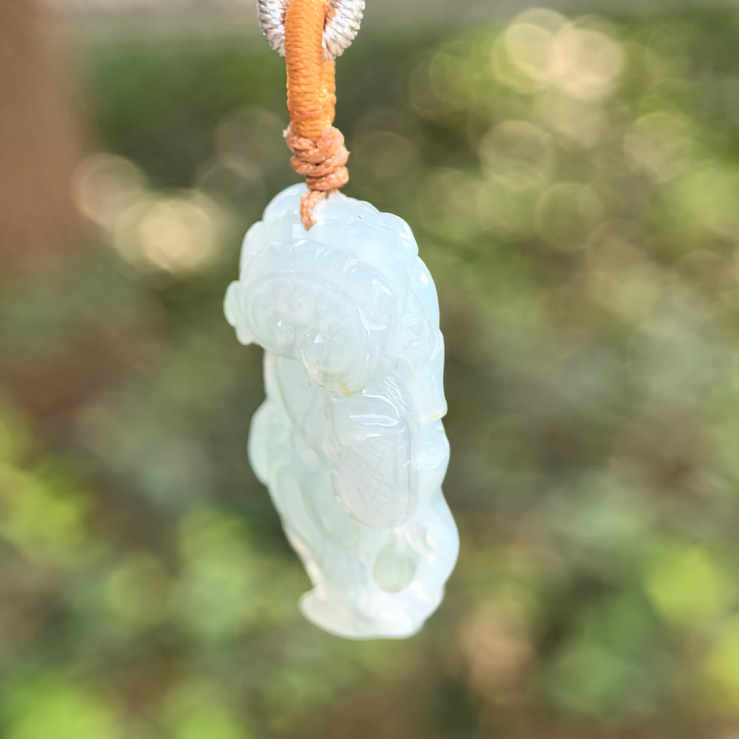 Natural Grade-A Jadeite Glutinous-Icy Blue Lotus Pendant · Burmese Jade