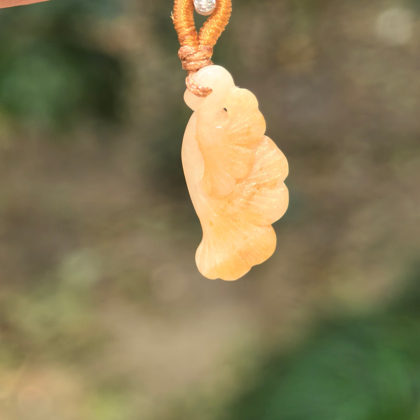 Natural Grade-A Jadeite Glutinous-Icy Yellow Ginkgo Leaf Pendant · Burmese Jade