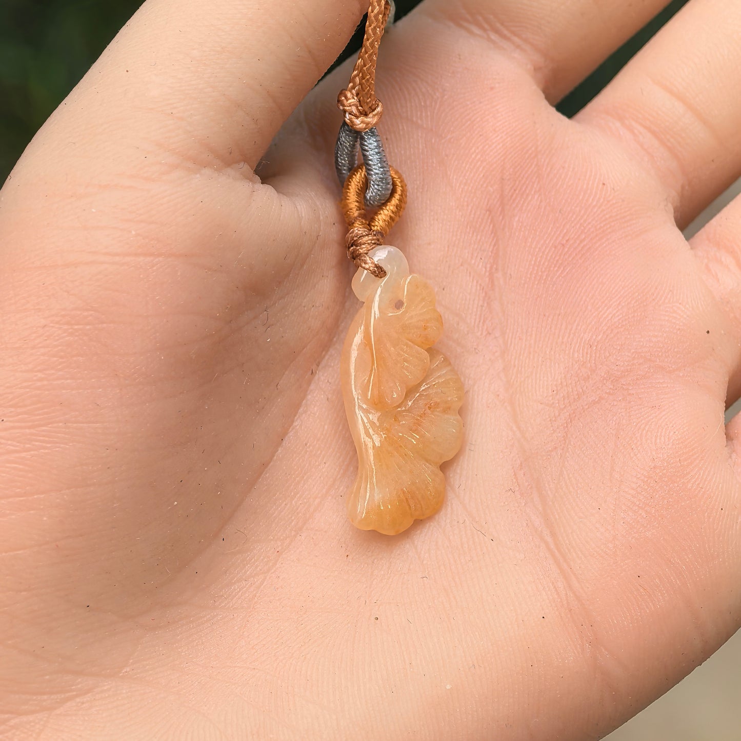 Natural Grade-A Jadeite Glutinous-Icy Yellow Ginkgo Leaf Pendant · Burmese Jade