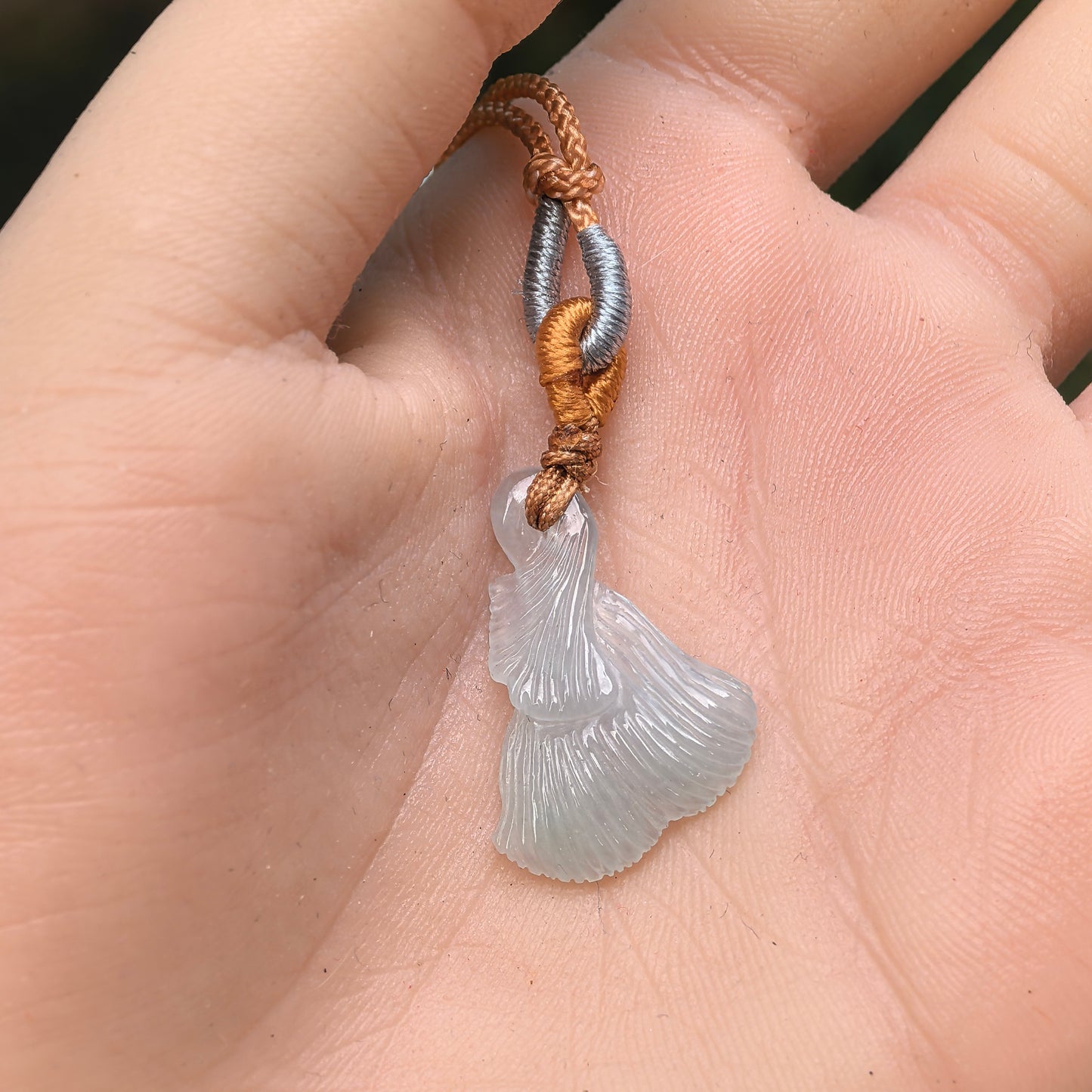 Natural Grade-A Jadeite Glutinous-Icy Blue Ginkgo Leaf Pendant · Burmese Jade