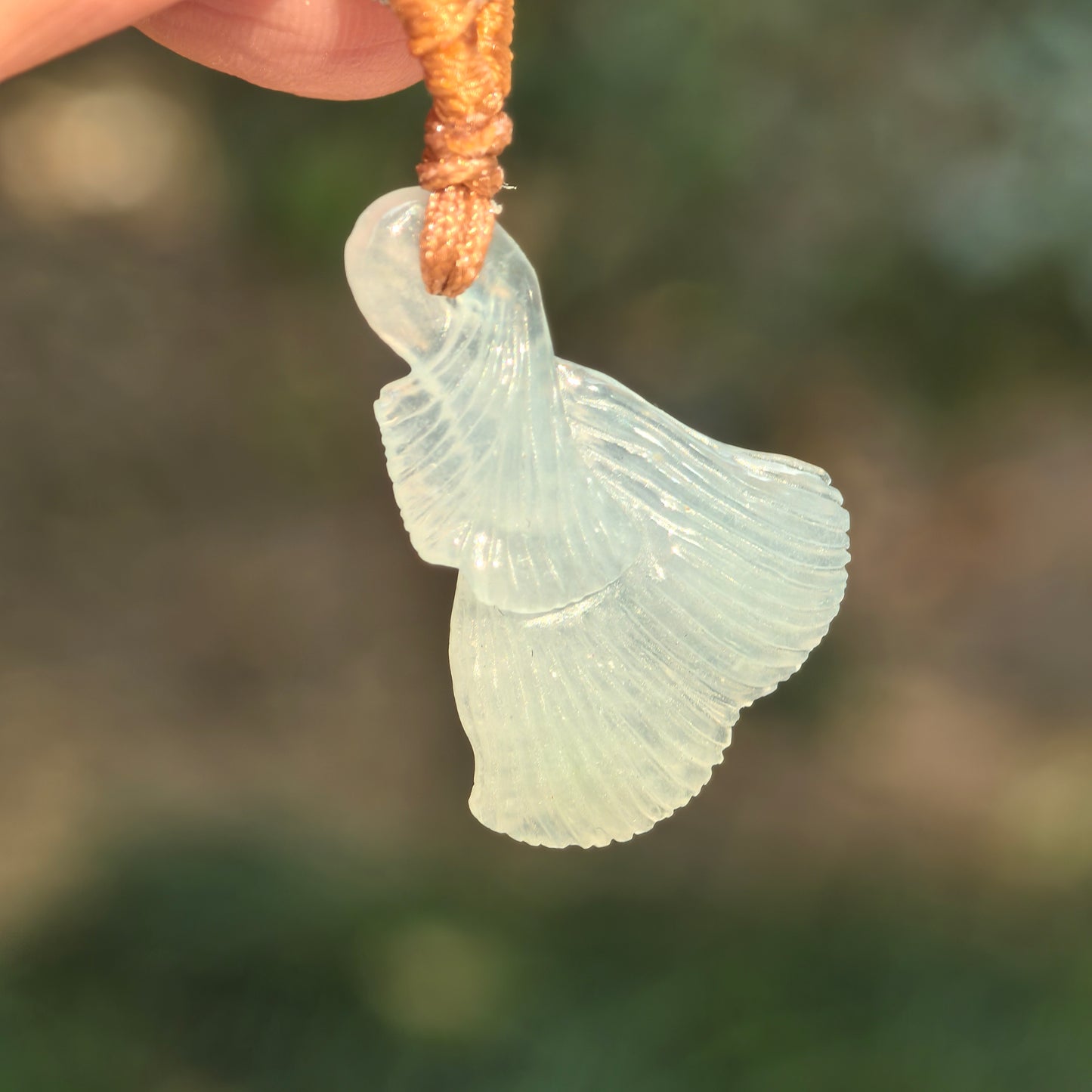 Natural Grade-A Jadeite Glutinous-Icy Blue Ginkgo Leaf Pendant · Burmese Jade