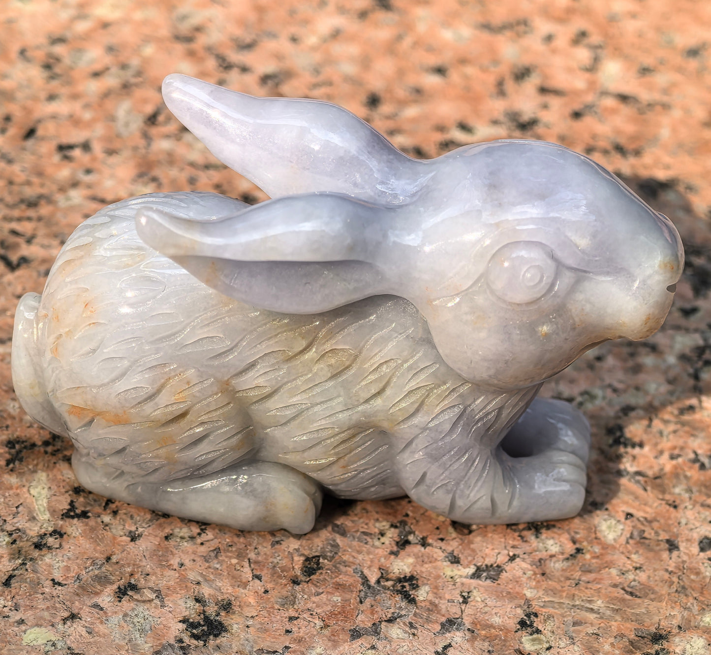 Natural Grade-A Glutinous Light Lavender Gold-Splashed Rabbit Jadeite Figurine ·Burmese Jade