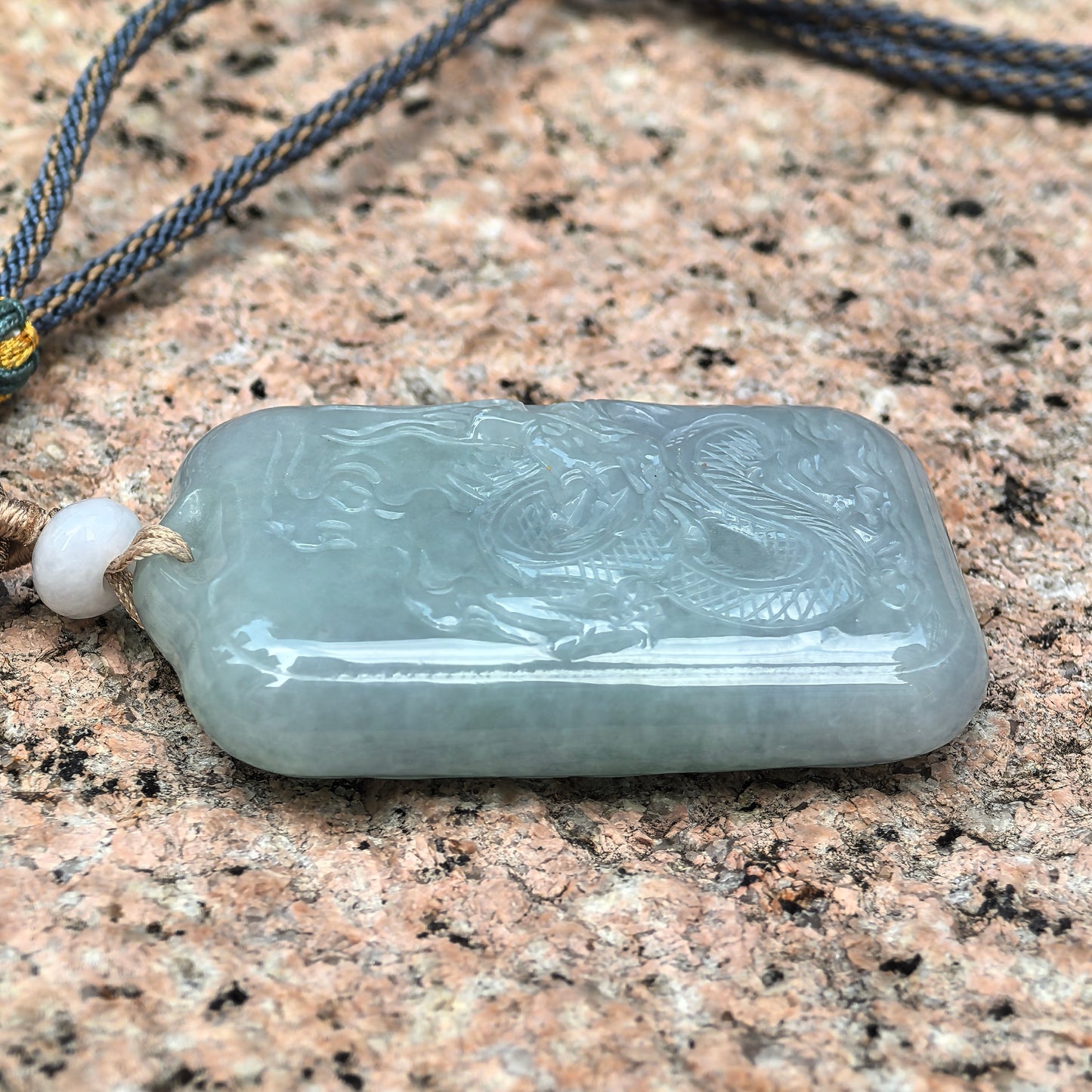 Natural Grade-A Jadeite “Dragon” Pendant – Blue-Tone Glutinous Jade Amulet · Burmese Jade