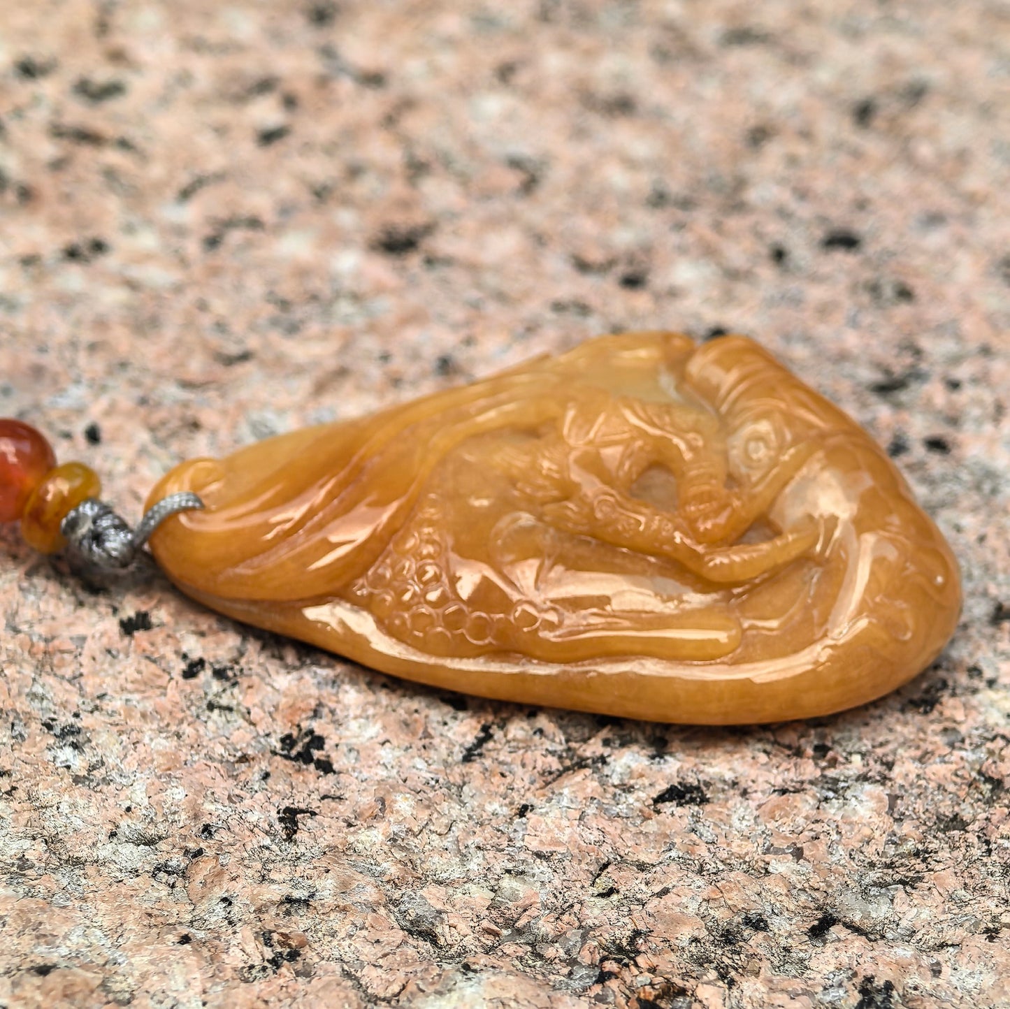 Natural Grade-A Jadeite Glutinous Icy Yellow “Monkey King Returns” Pendant · Burmese Jade