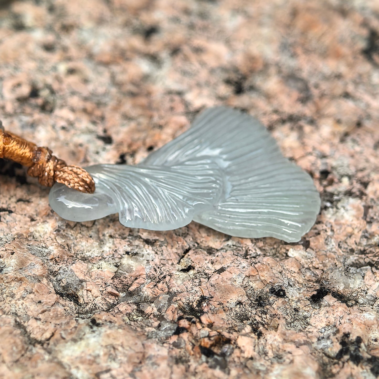 Natural Grade-A Jadeite Glutinous-Icy Blue Ginkgo Leaf Pendant · Burmese Jade