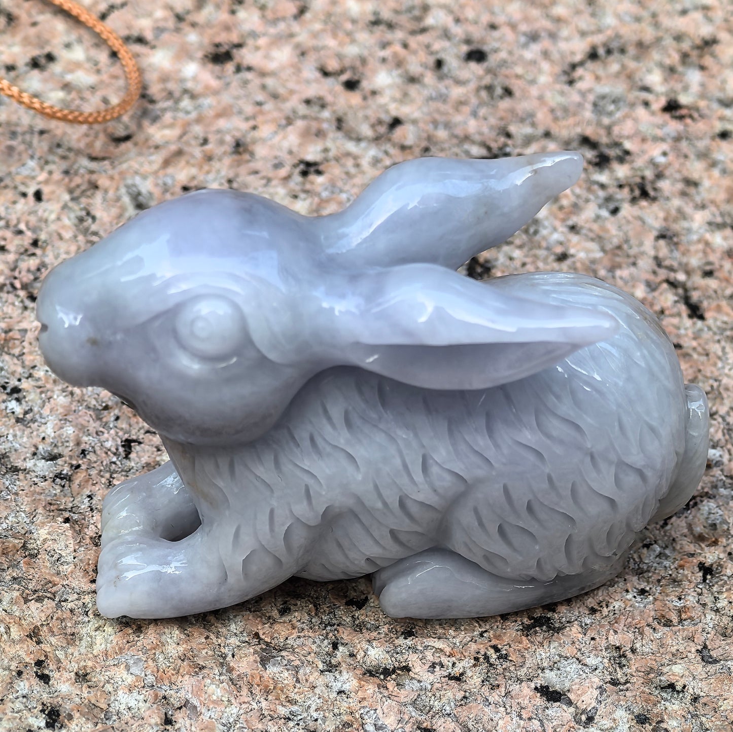 Natural Grade-A Glutinous Light Lavender Gold-Splashed Rabbit Jadeite Figurine ·Burmese Jade