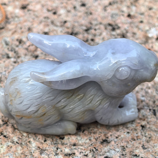 Natural Grade-A Glutinous Light Lavender Gold-Splashed Rabbit Jadeite Figurine ·Burmese Jade