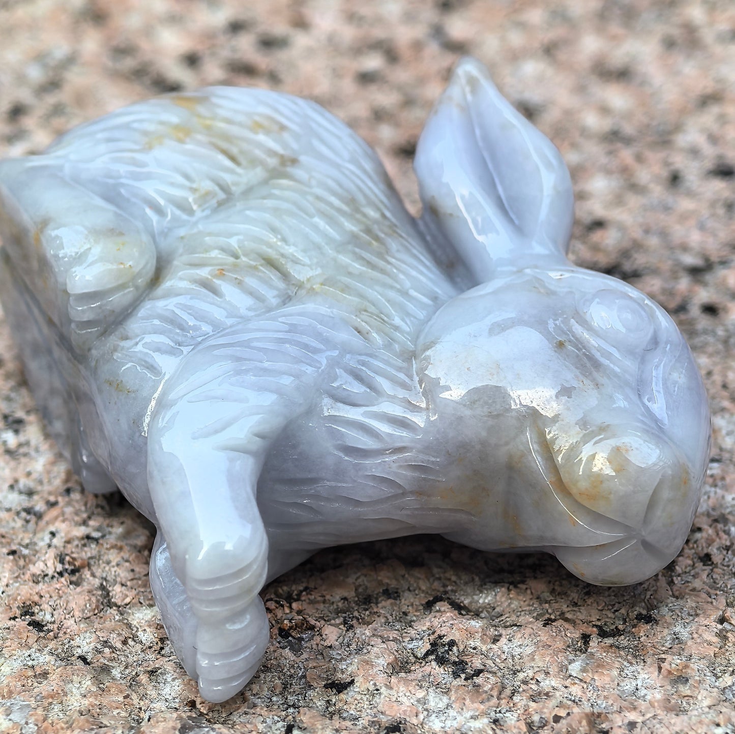 Natural Grade-A Glutinous Light Lavender Gold-Splashed Rabbit Jadeite Figurine ·Burmese Jade