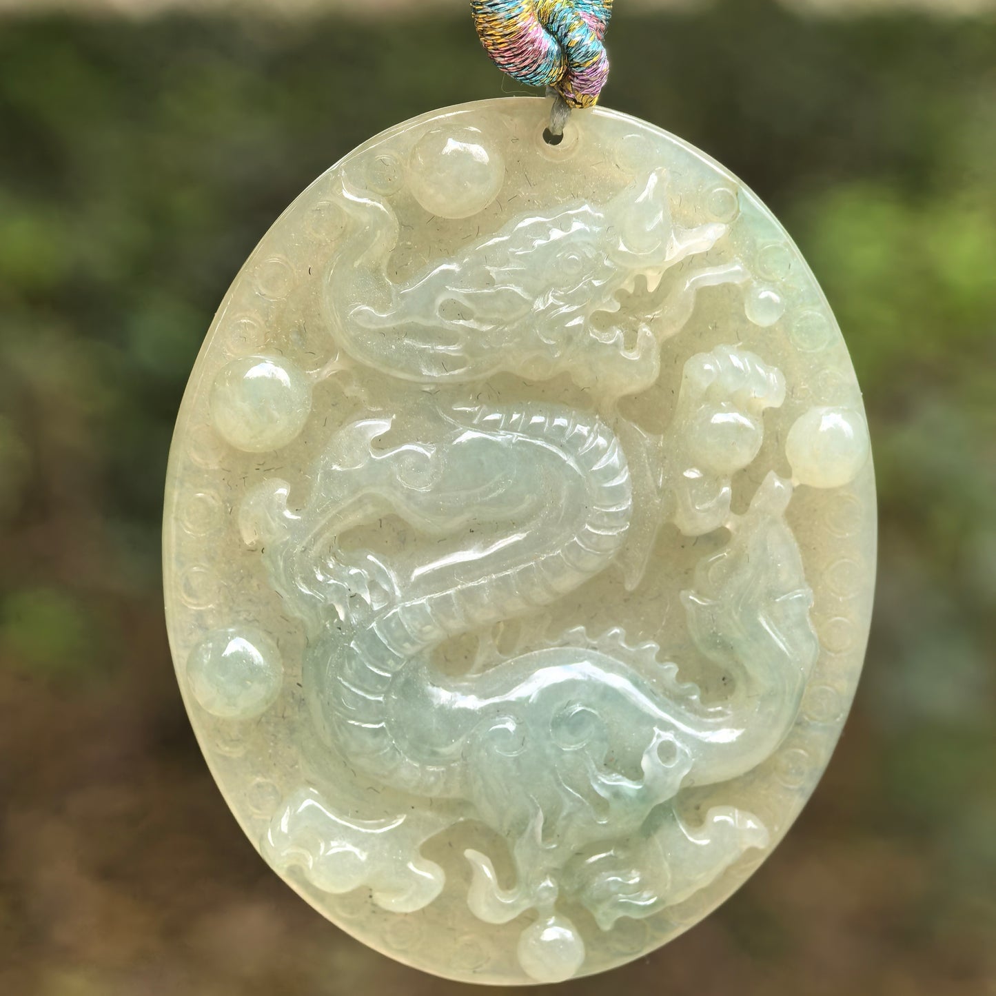 Natural Grade-A Glutinous Icy Oil-Green Jadeite Dragon Plaque Pendant ·Burmese Jade