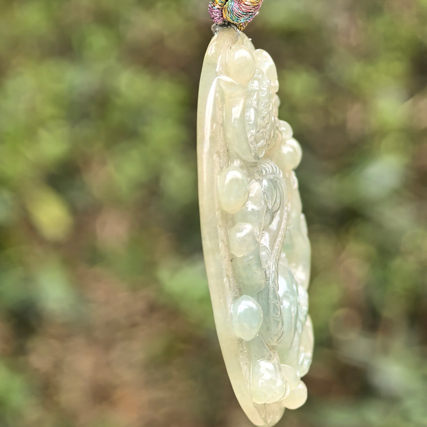 Natural Grade-A Glutinous Icy Oil-Green Jadeite Dragon Plaque Pendant ·Burmese Jade