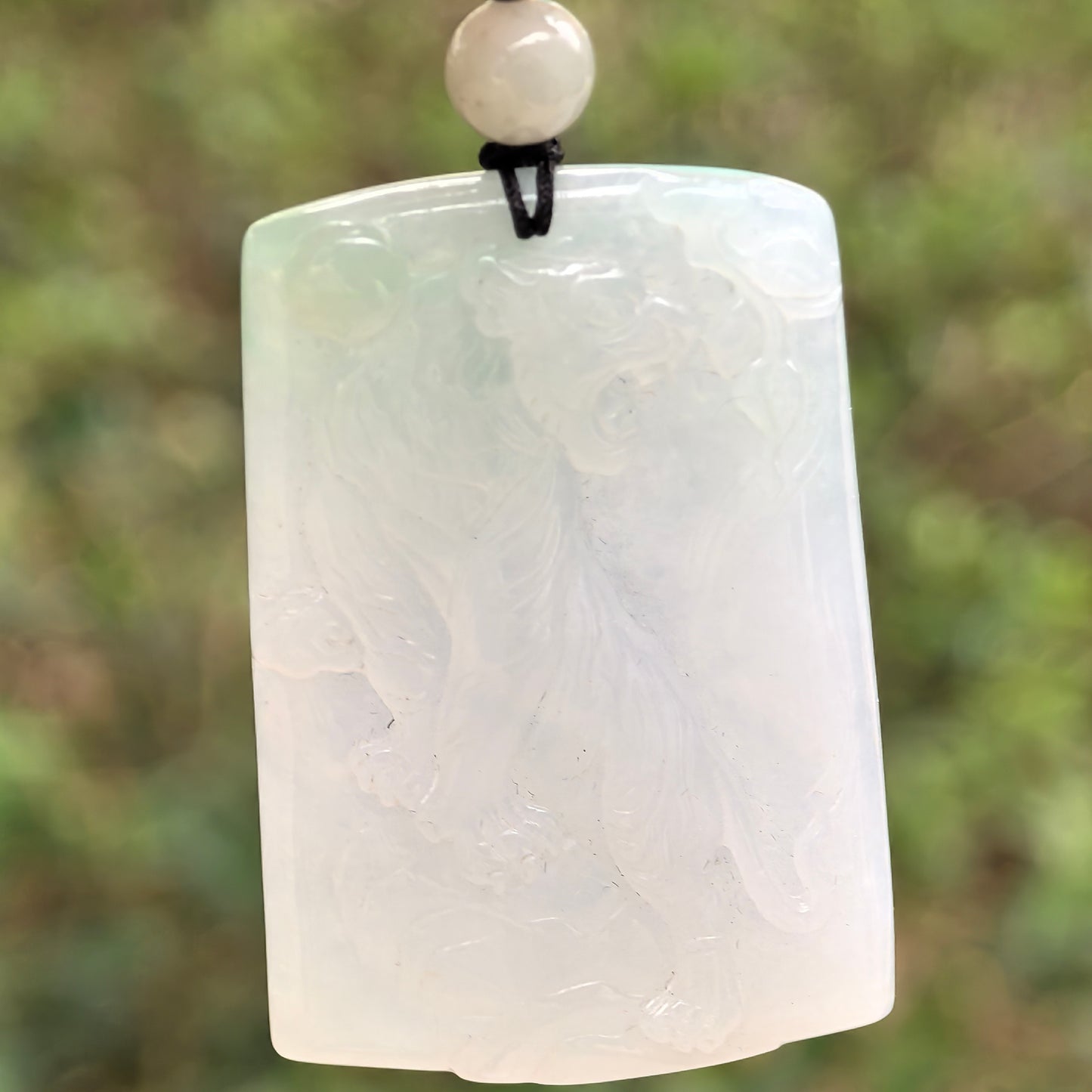 Natural Grade-A Jadeite Glutinous Icy Tiger Plaque Pendant with a Hint of Green · Burmese Jade