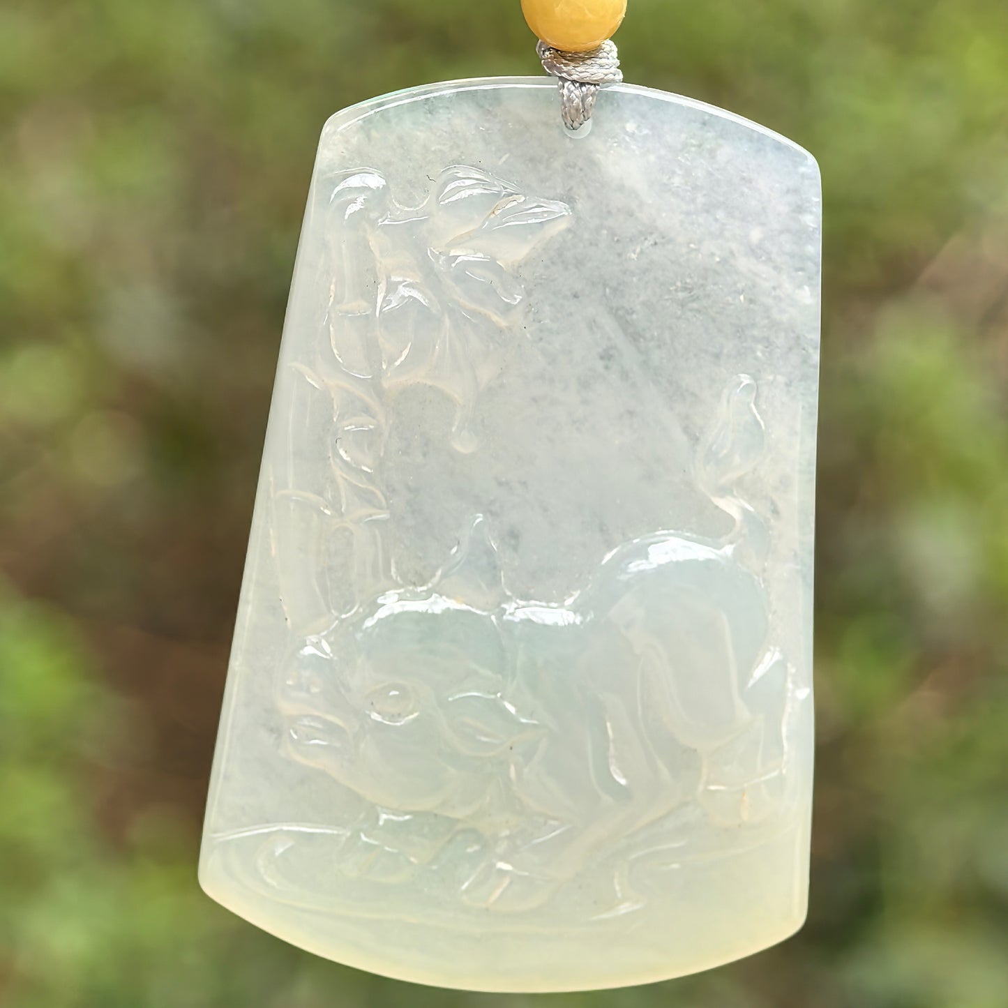 Natural Grade-A Glutinous-Icy Light Green Pig Jadeite Plaque Pendant ·Burmese Jade