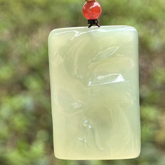 Natural Nephrite “Enlightenment” Carved Pendant · Hetian Jade