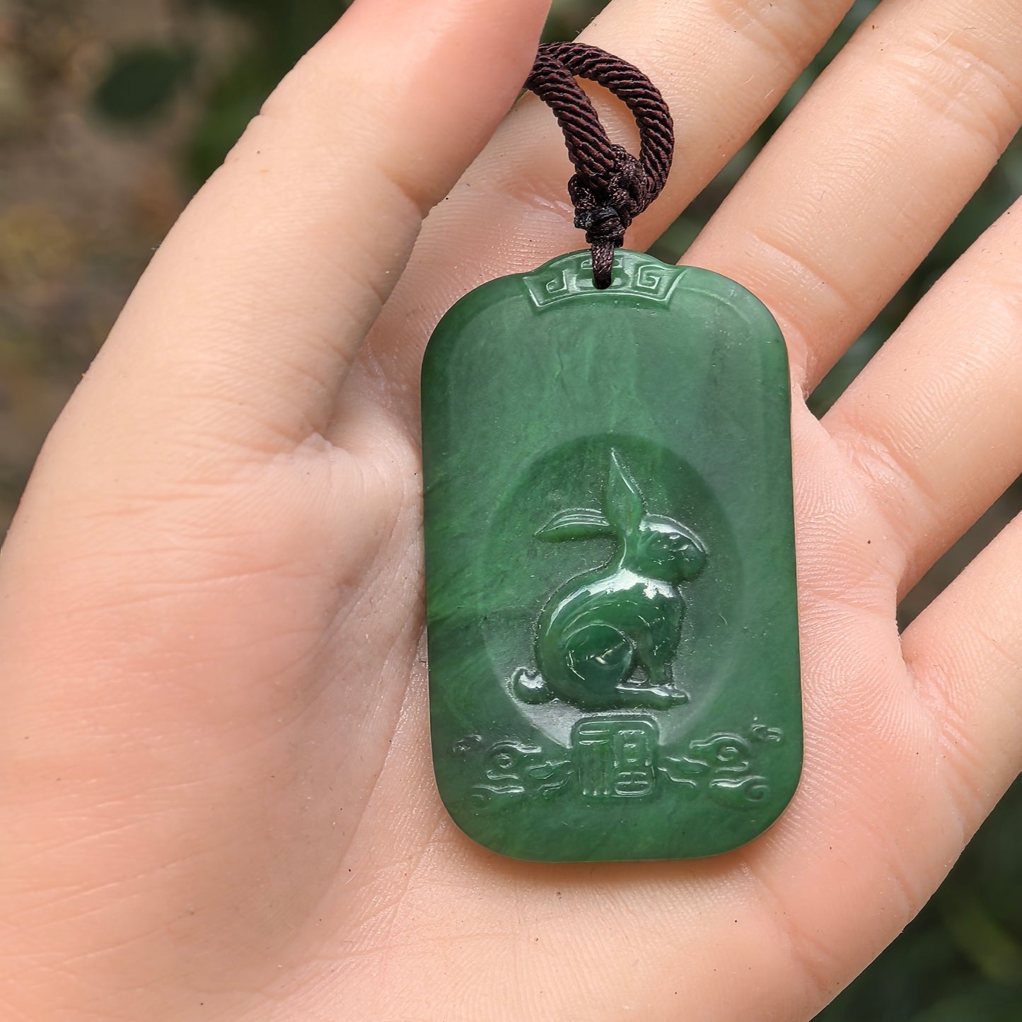 Natural Xinjiang Nephrite Spinach Green Rabbit Pendant · Hetian Jade